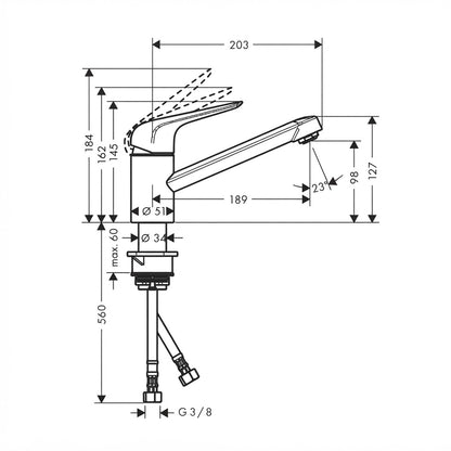 Hansgrohe Focus M42 100 Single Lever Kitchen Mixer CoolStart Eco 1jet Chrome 71866000