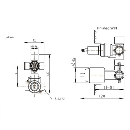 Bravat Arc Single Lever 3-Way Concealed Mixer P69193C-ENG + D982CP