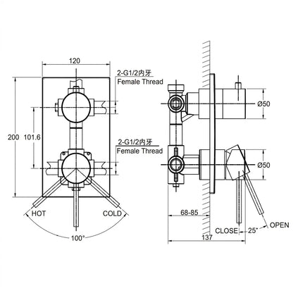 Bravat Arc Single Lever 2-Way Concealed Mixer P69193K-2-ENG + D982BW