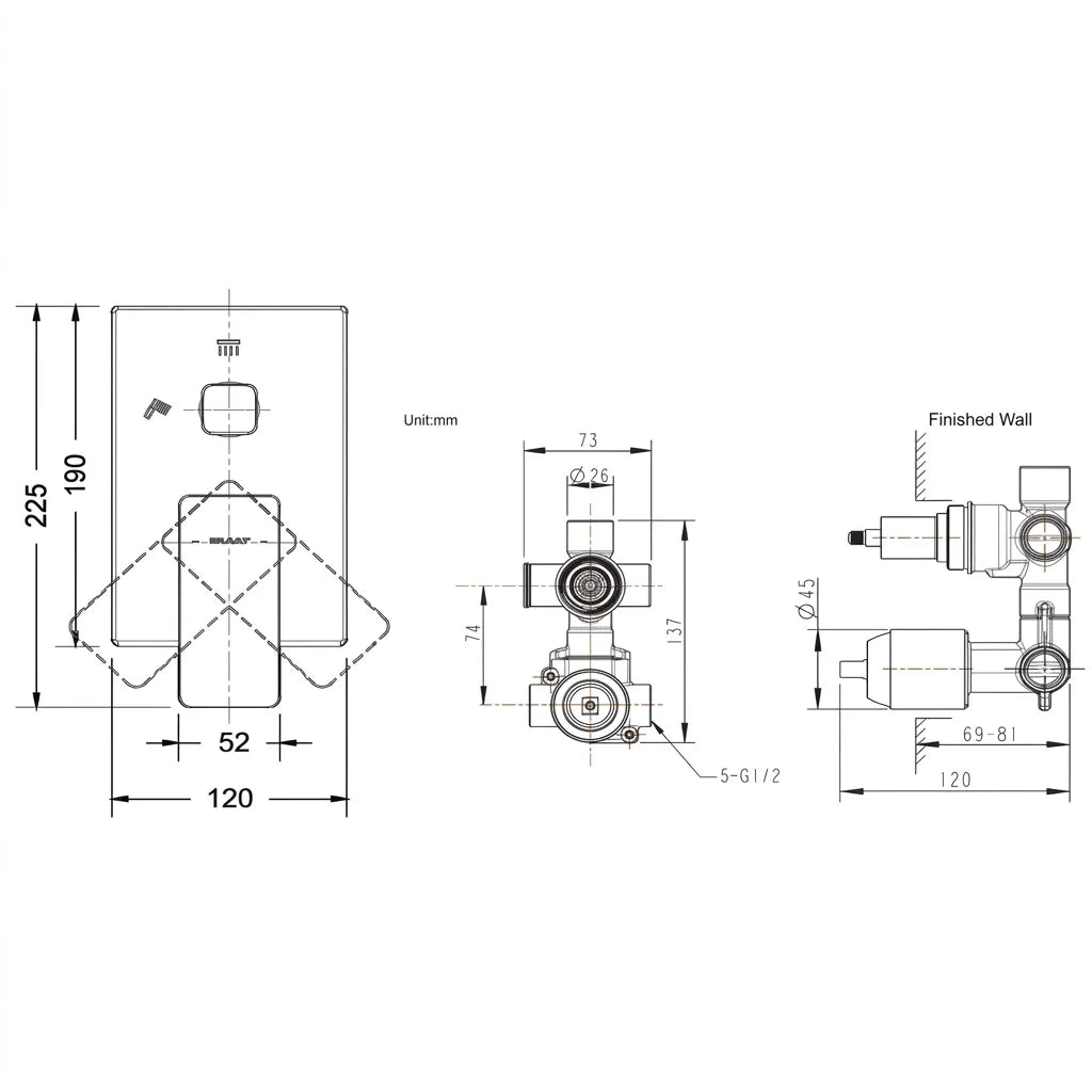 Bravat Phillis Single Lever 3-Way Concealed Mixer with Twist Diverter P69195C-ENG + D969CP