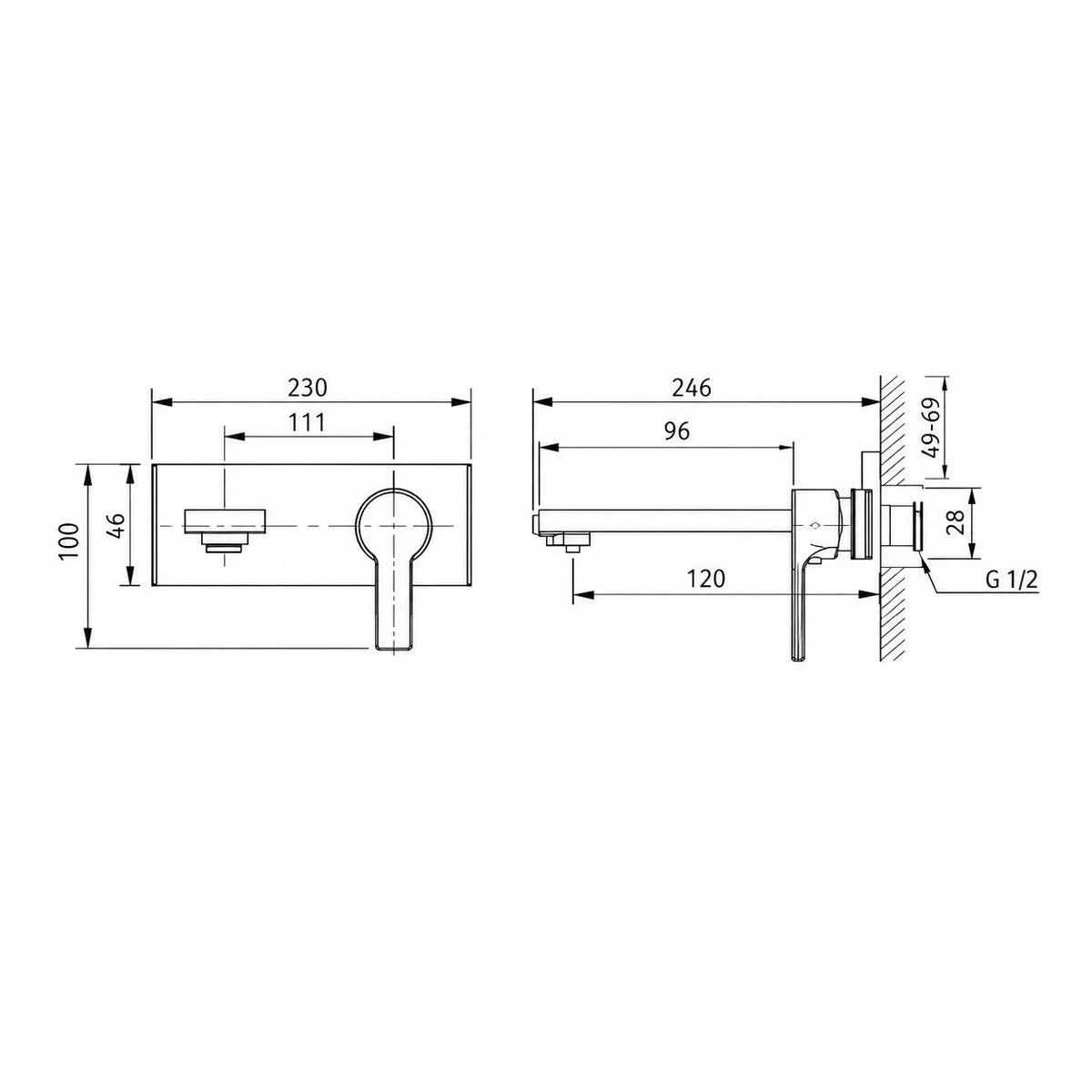 Bravat Prolate Wall-Mounted Basin Mixer Finishing Set P69227CP-A