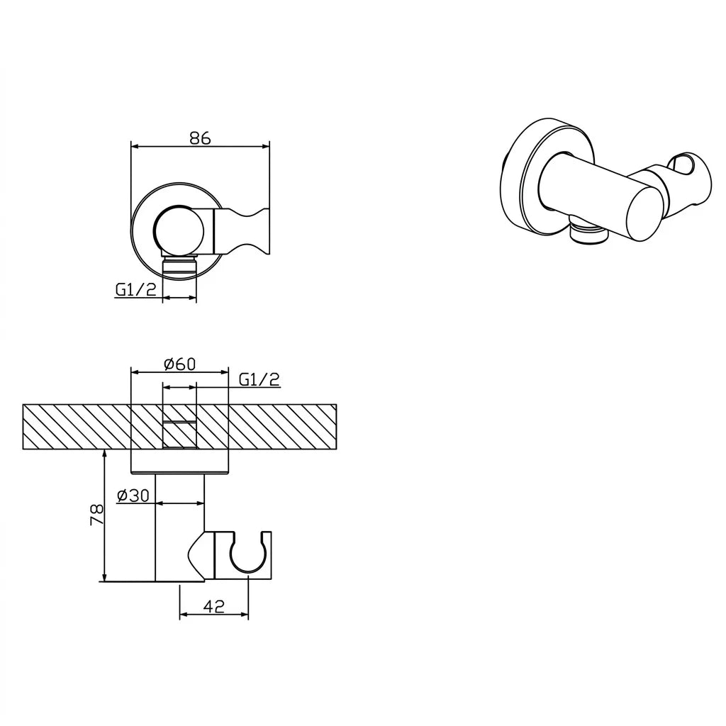 Bravat Shower In-Wall Hose Connector P71113Y-ENG