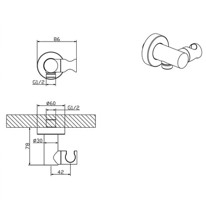 Bravat Shower In-Wall Hose Connector P71113Y-ENG