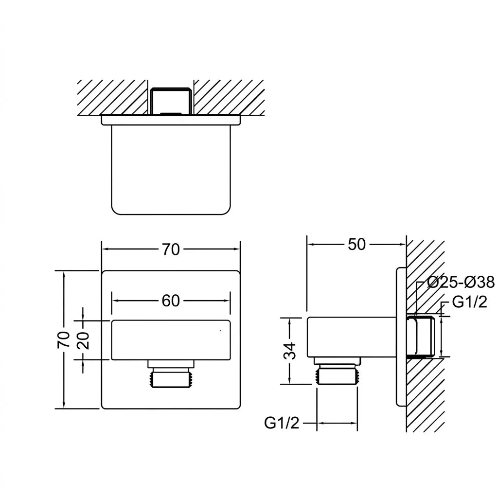 Bravat Square In-Wall Shower Hose Connector P7429BW-1-07