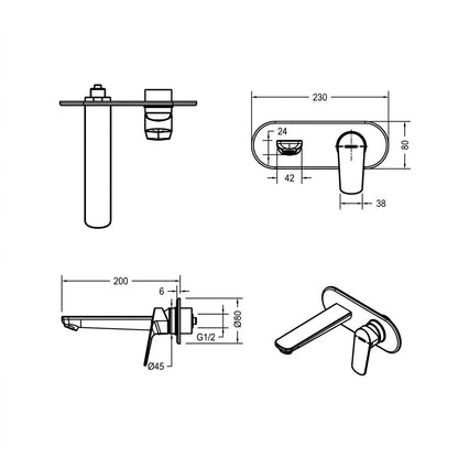 Bravat Rhein Single Lever Built-in Basin Mixer P8429564CP-ENG + D968C-ENG