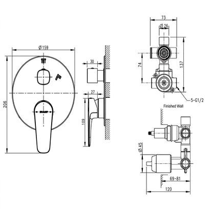 Bravat Source Single Lever 2-Way Concealed Shower Mixer with Diverter Trim Set PB8173218BW-2A-07 + D982K-A