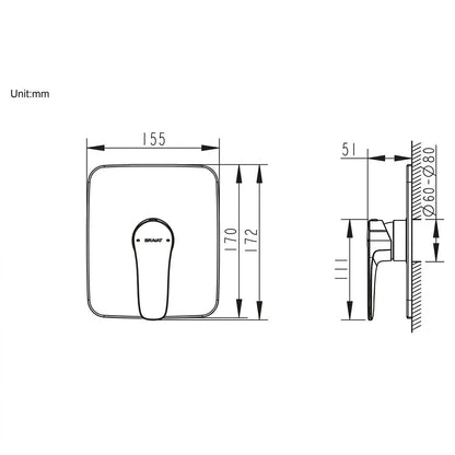 Bravat Source 1-Way Built-in Shower Mixer PB8173218CP-ENG + D999CP