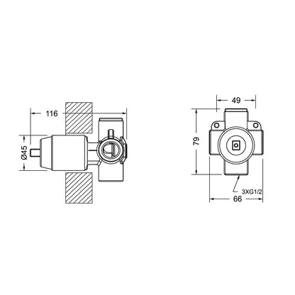 Bravat Source 1-Way Built-in Shower Mixer PB8173218CP-ENG + D999CP