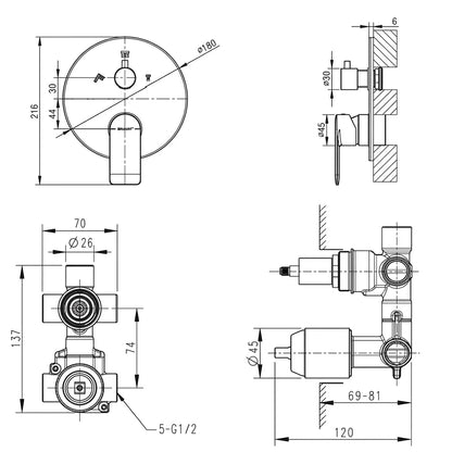 Bravat Eddie 3-Way Built-In Shower Mixer with Diverter PB8369402BW-3-ENG + D969BW