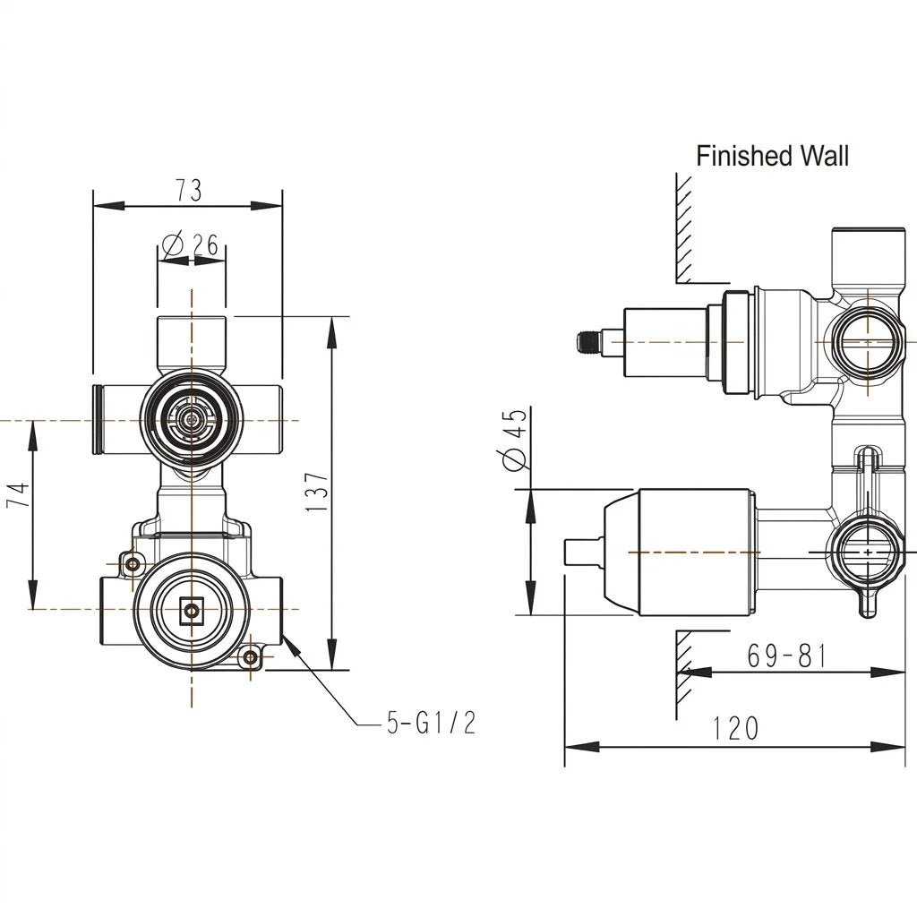 Bravat Rhein Single Lever 2-Way Concealed Shower with Diverter PB8429564CP-2-ENG + D982CP