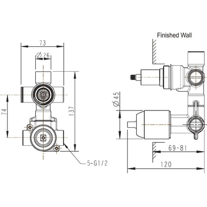 Bravat Rhein Single Lever 2-Way Concealed Shower with Diverter PB8429564CP-2-ENG + D982CP