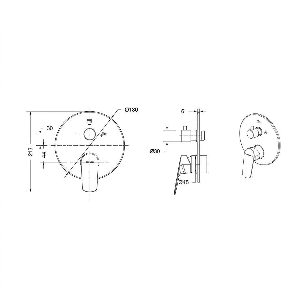 Bravat Rhein Single Lever 2-Way Concealed Shower with Diverter PB8429564CP-2-ENG + D982CP