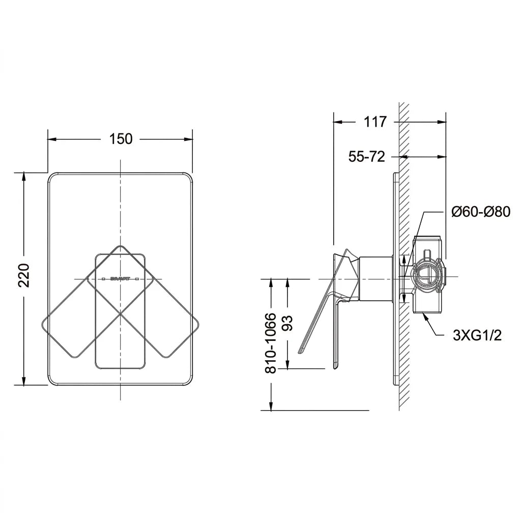 Bravat Phillis Single Lever 1-Way Concealed Mixer Trim Set PB856101CP-ENG + D999CP