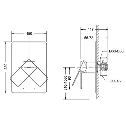 Bravat Phillis Single Lever 1-Way Concealed Mixer Trim Set PB856101CP-ENG + D999CP