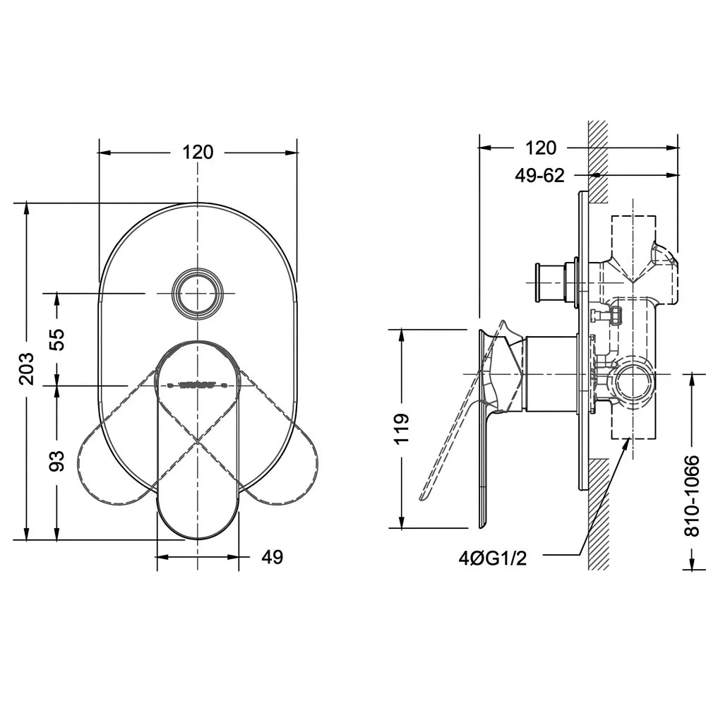 Bravat Gina Single Lever 2-Way Concealed Mixer PB865104CP-2 + D9100CP