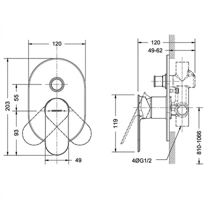 Bravat Gina Single Lever 2-Way Concealed Mixer PB865104CP-2 + D9100CP